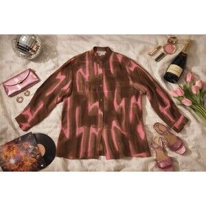 Vintage Aliki Yamani Creations 100% Silk Button-Down Blouse Pink  Women’s L